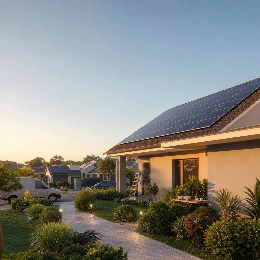 Sistema de energia solar instalado em telhado