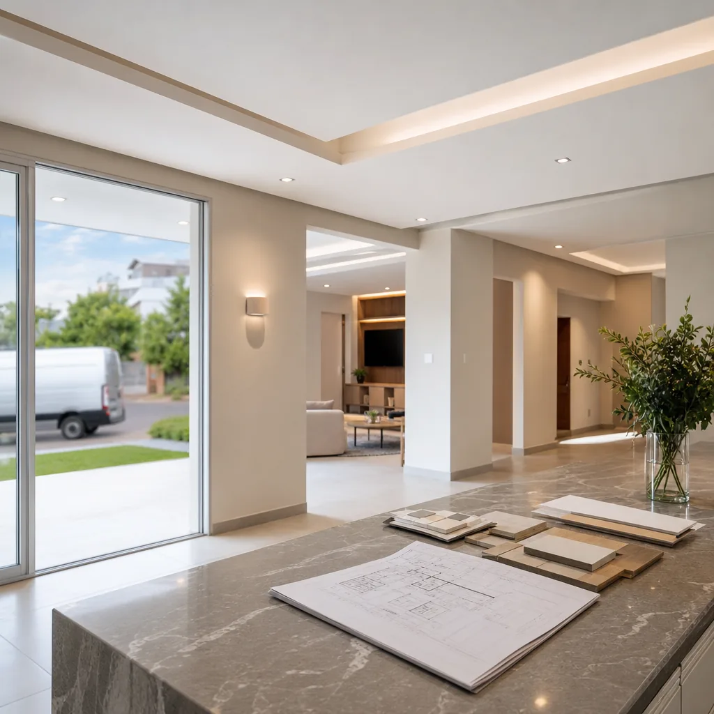 Ambiente com acabamento em gesso e drywall