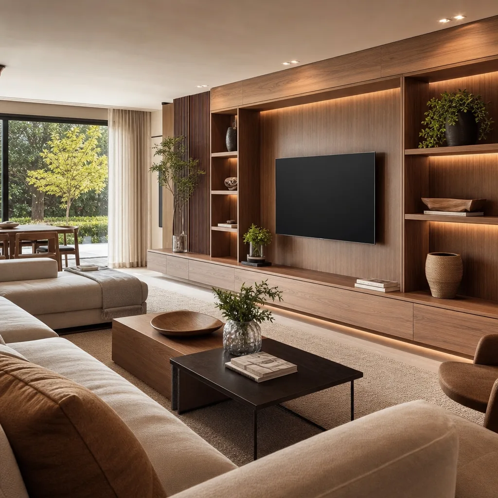 Painel de sala com marcenaria integrada