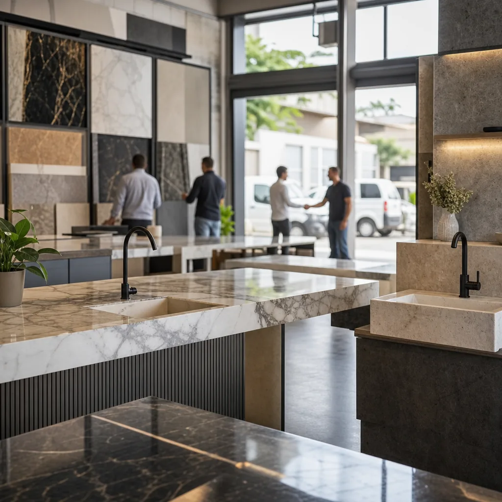 Escada em pedra com acabamento lateral