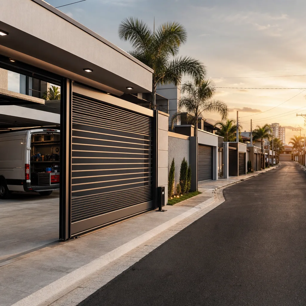 Portão automático moderno em operação